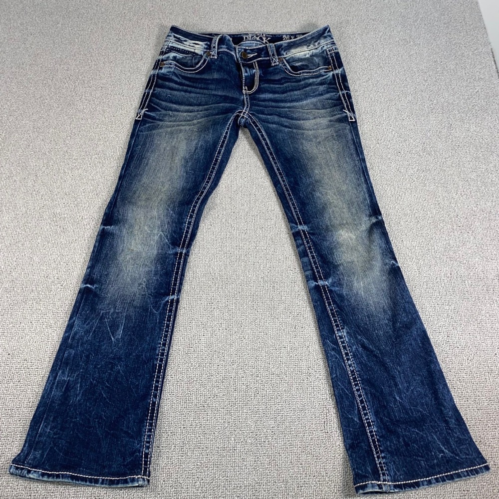 Buckle Black Bootcut Jeans Womens 26 Dark Wash Faded Denim Fits 30x29 Casual EUC